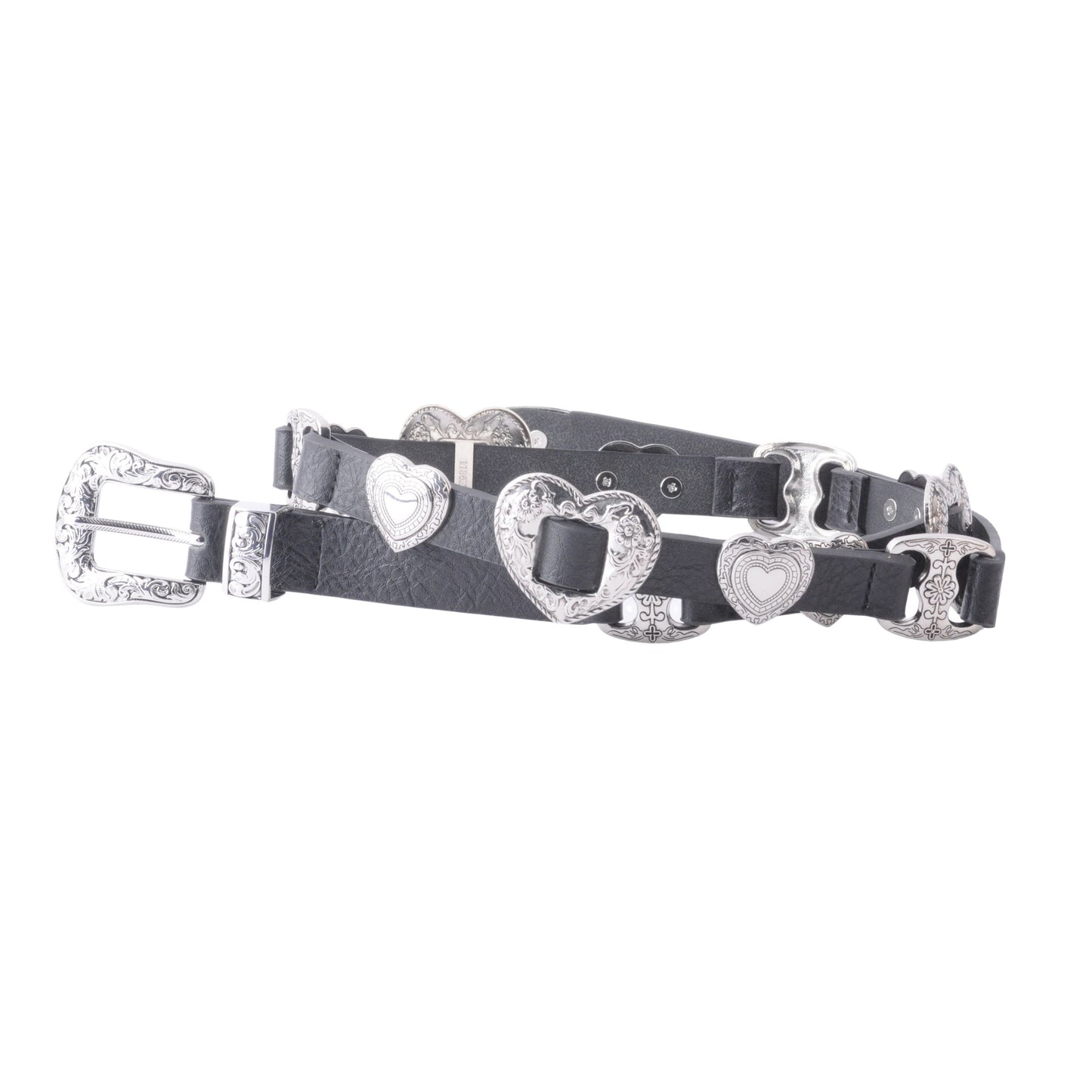Grunge Silver Heart Concho Leather Belt