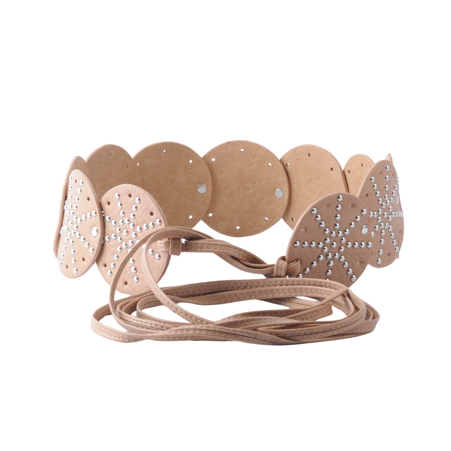 Studded Tie-On Western Disc Leather Belt