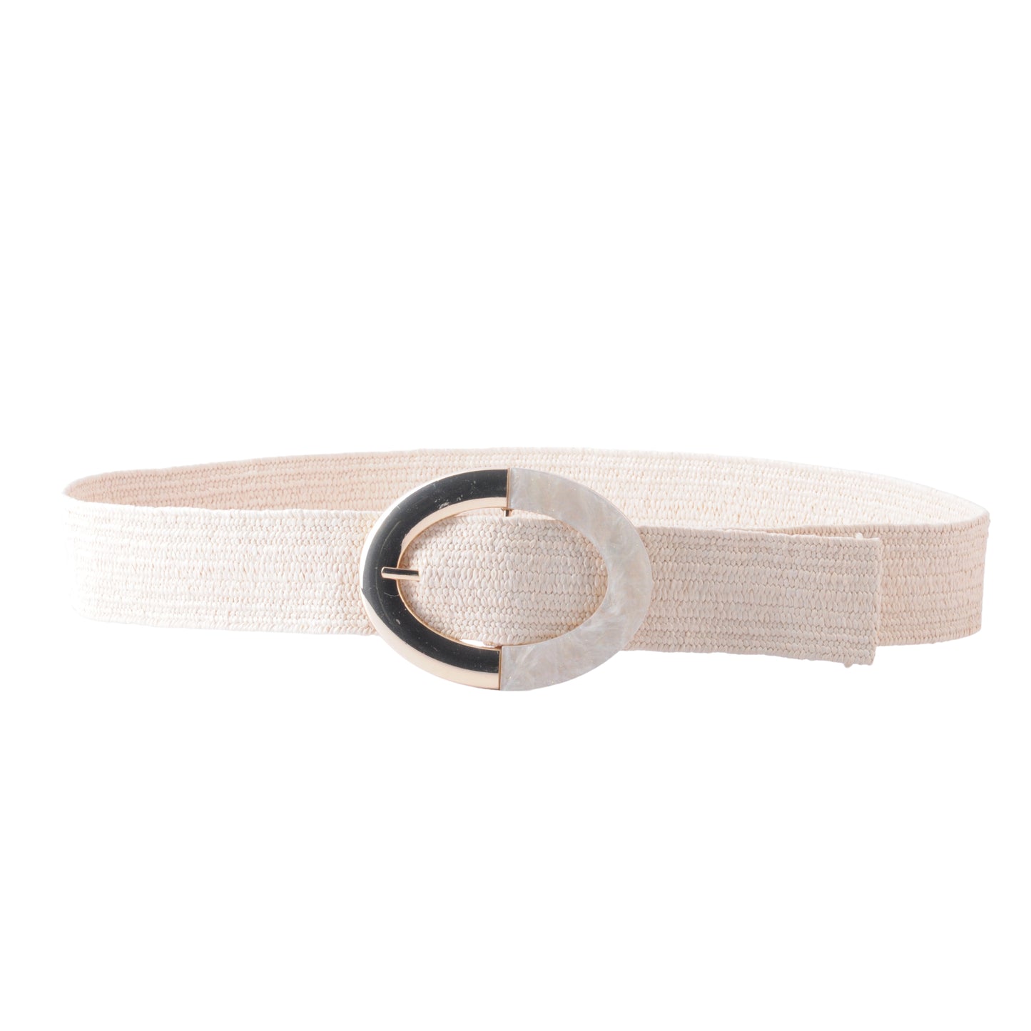Shiny Two Toned Buckle Raffia Stretch Belt