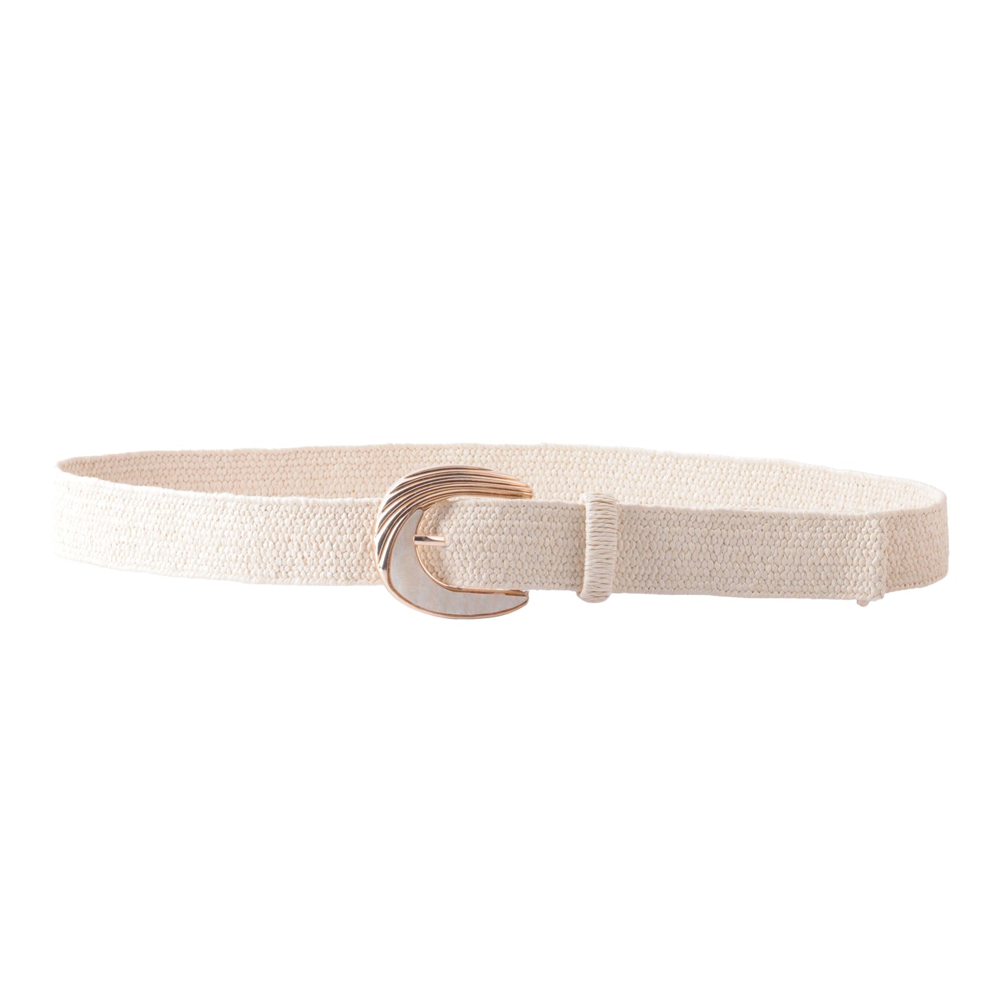 Two-Tone Sculpted Curve Buckle Raffia Belt