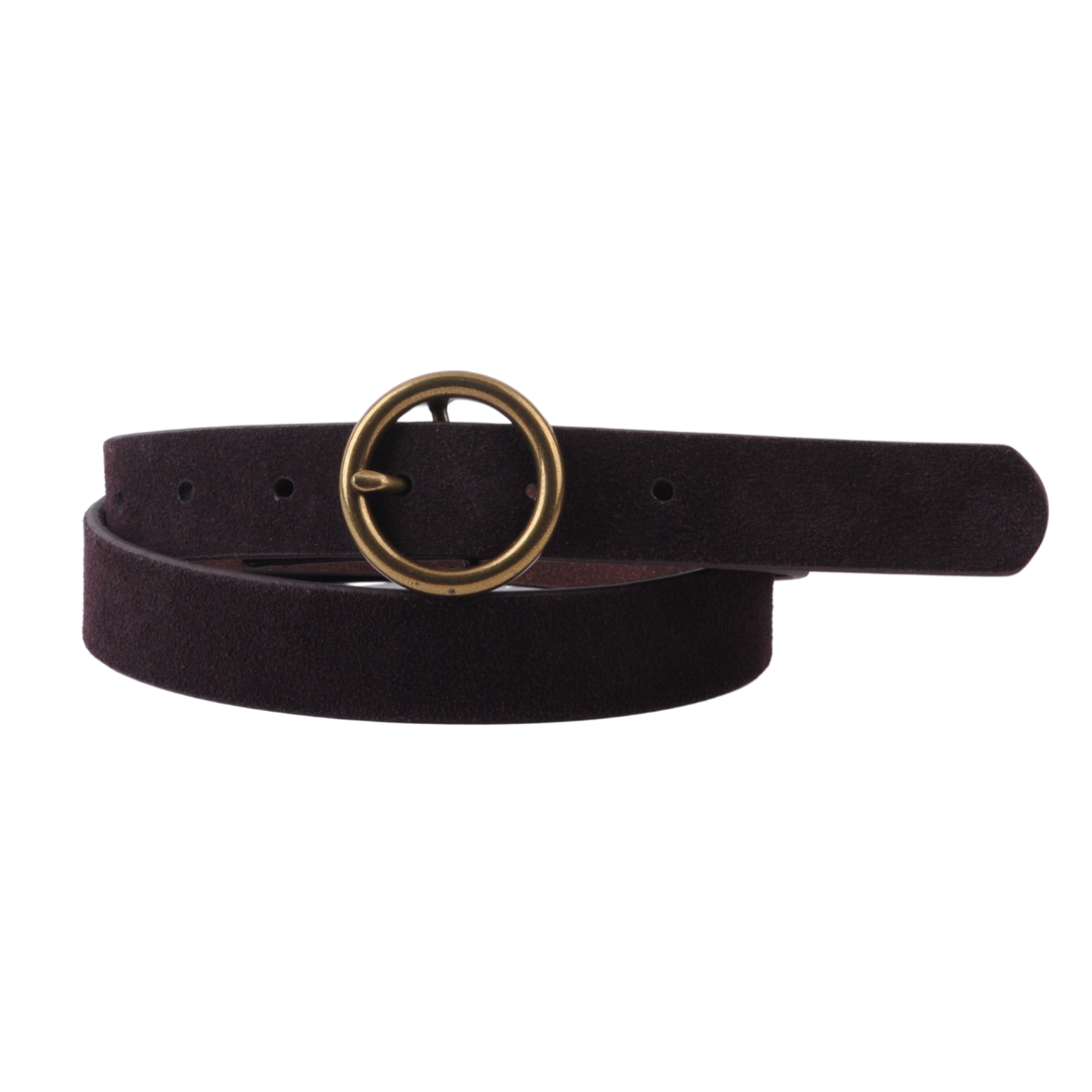 Brass-Toned Circle Buckle Minimalist Leather Belt – Most  display picture 2