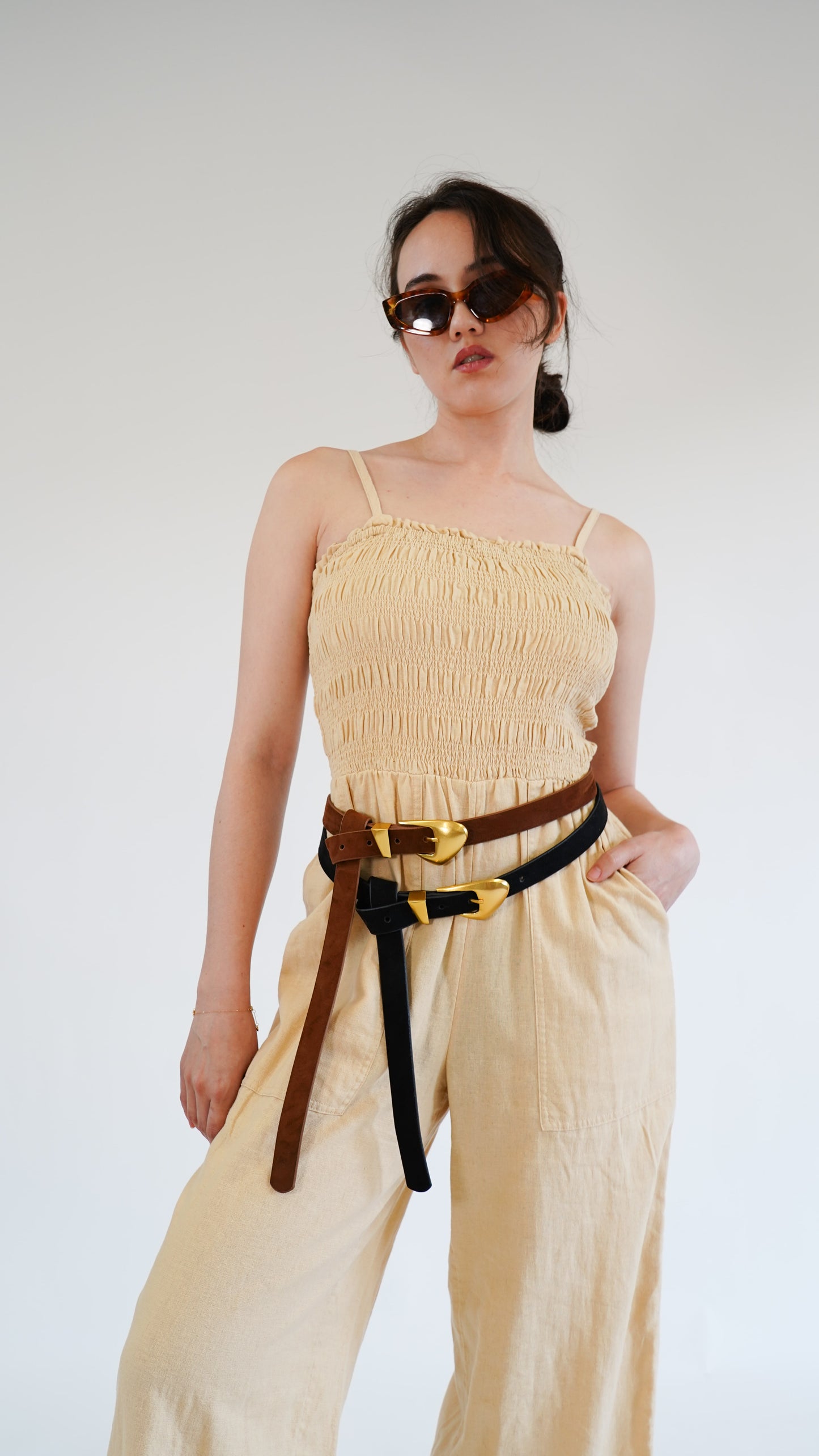 Skinny Suede Belt with Chubby Buckle