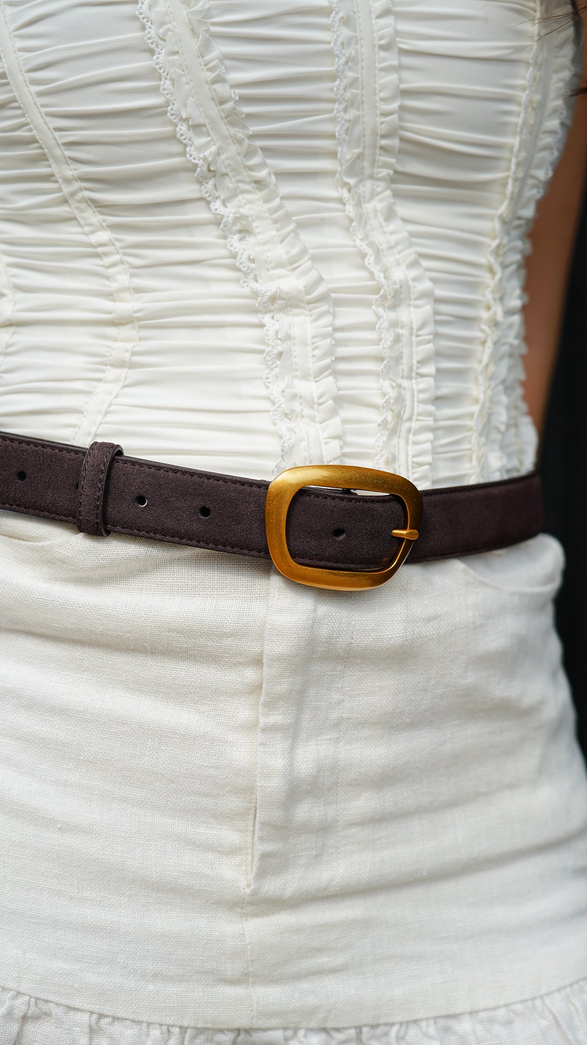 Suede Belt with Organic Shape Buckle - Ships September 29th