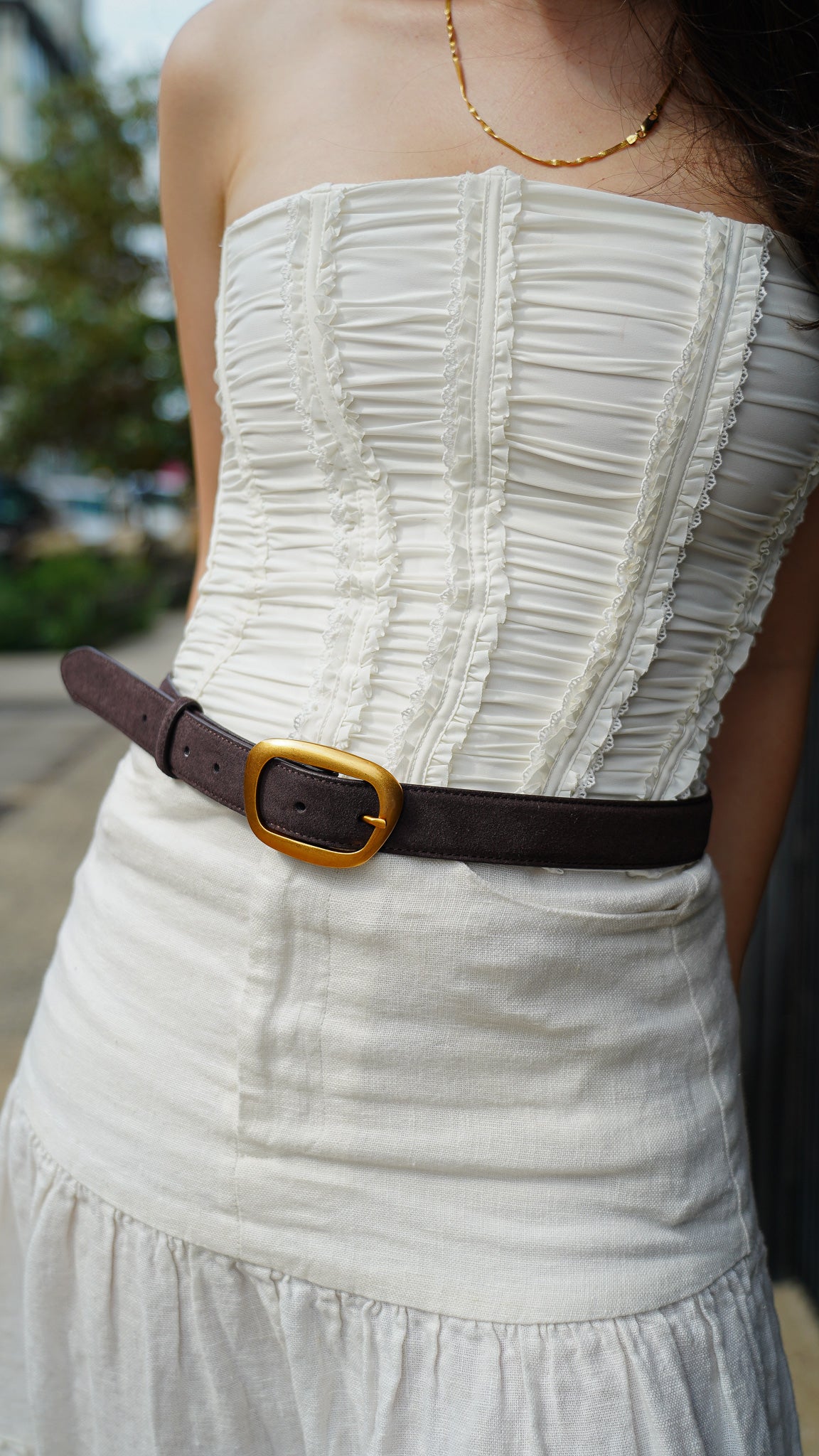 Suede Belt with Organic Shape Buckle - Ships September 29th