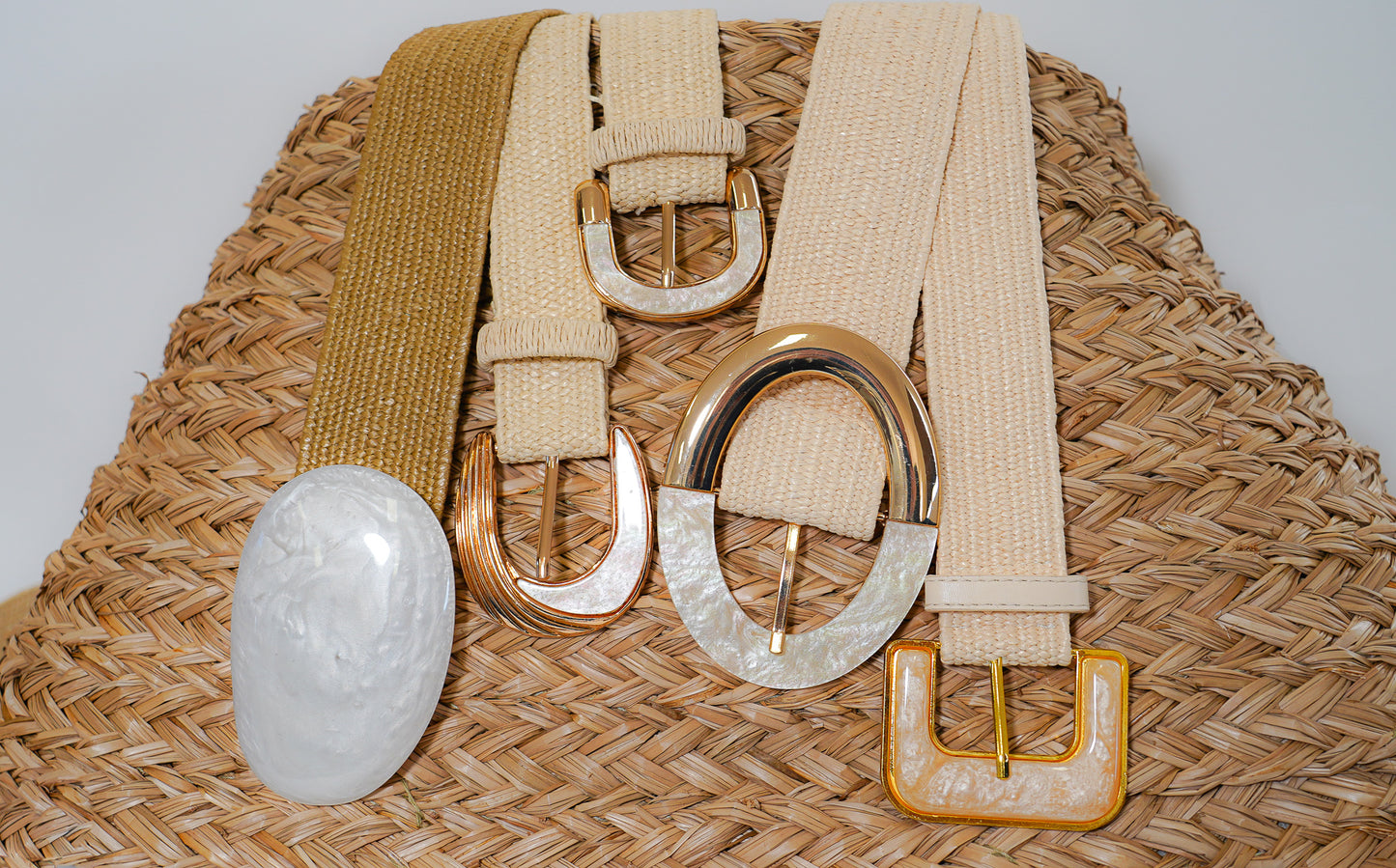Raffia Stretch Belt with Crackle Quartz Buckle