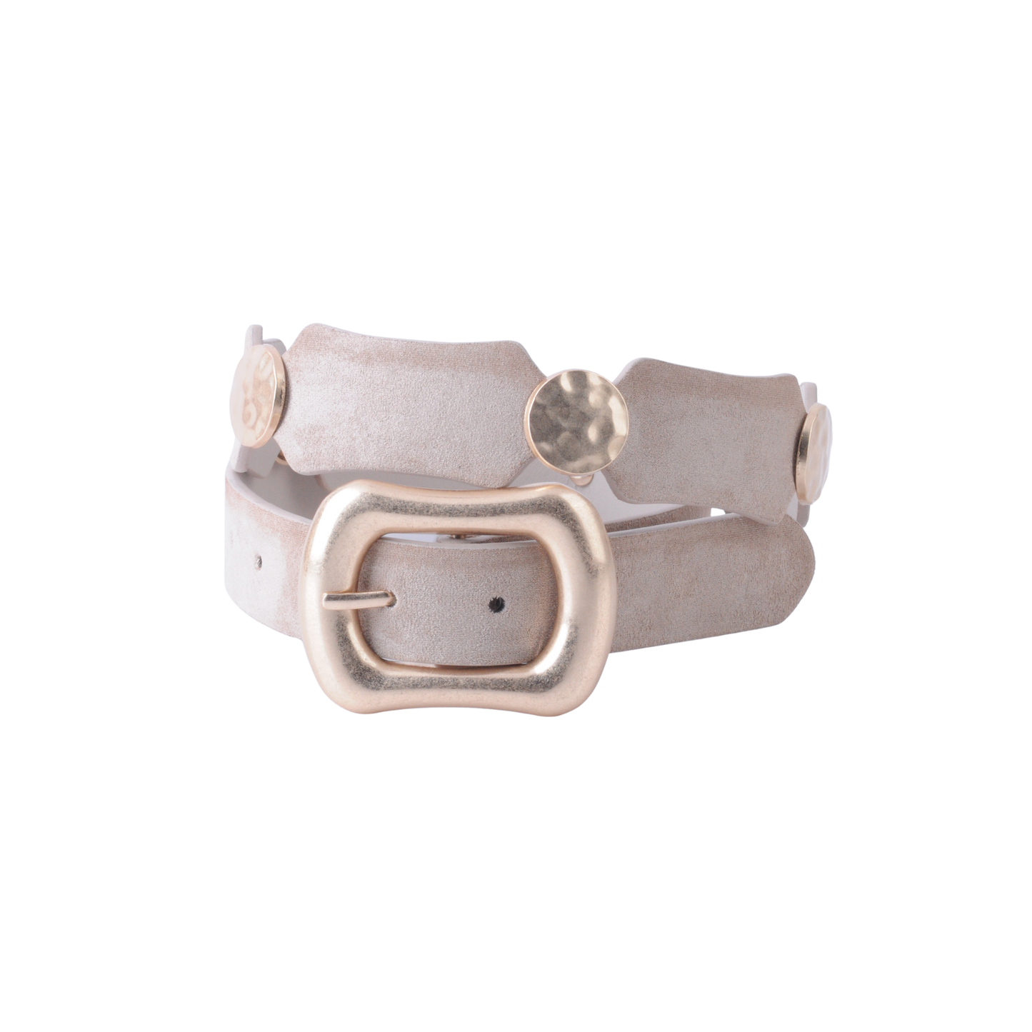 Gold Circle Link and Leather Panel Alternating Pattern Belt