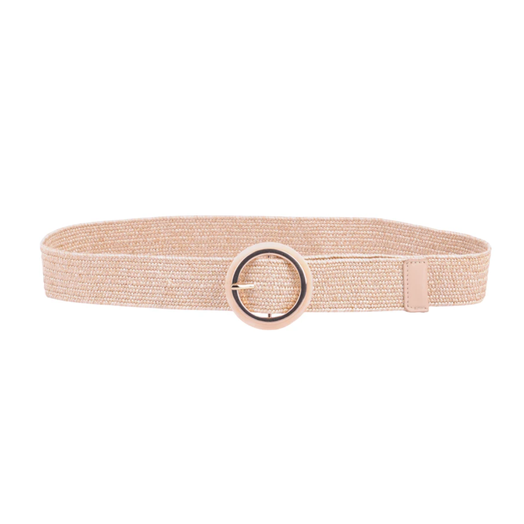 Glossy Acrylic Buckle Raffia Stretch Belt