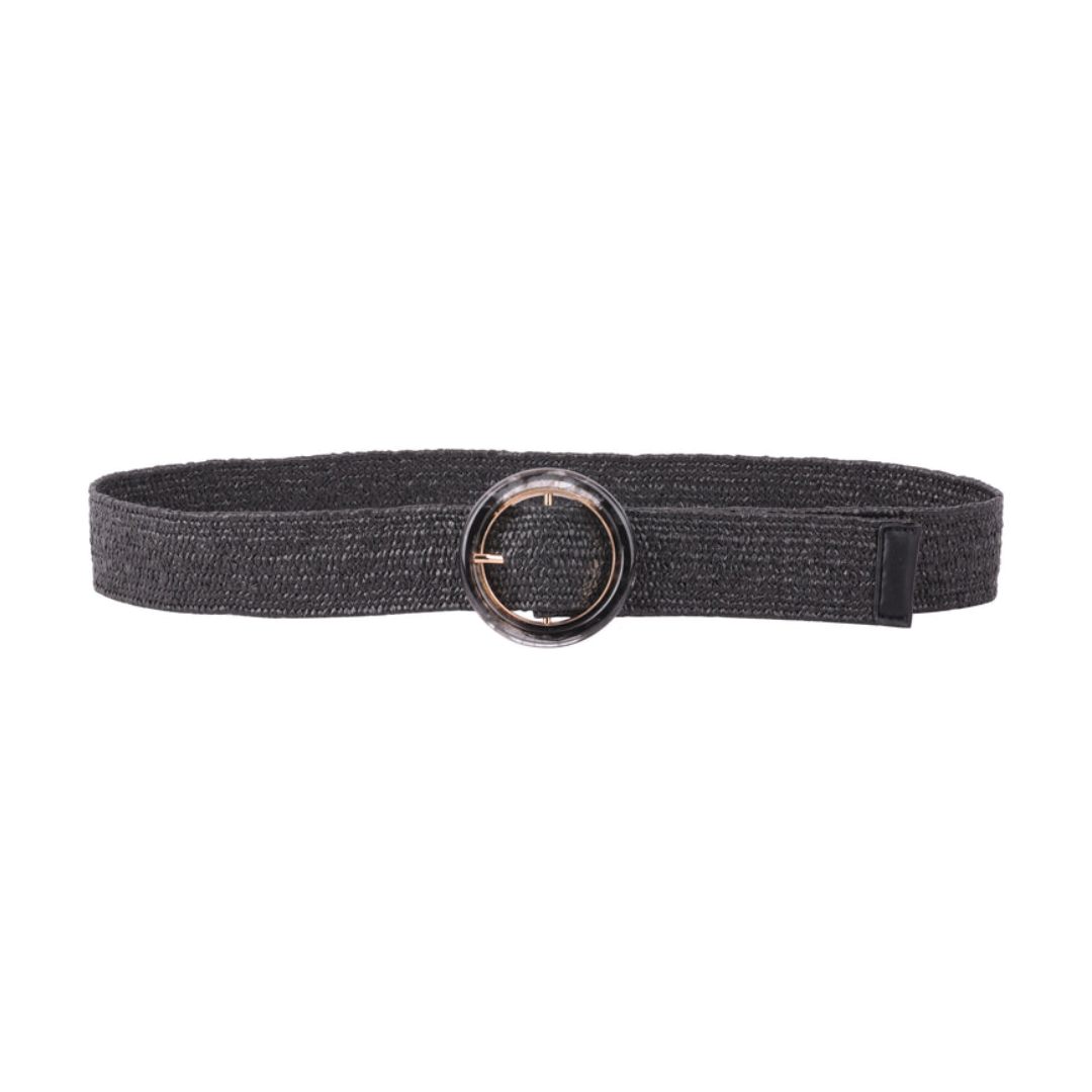 Glossy Acrylic Buckle Raffia Stretch Belt
