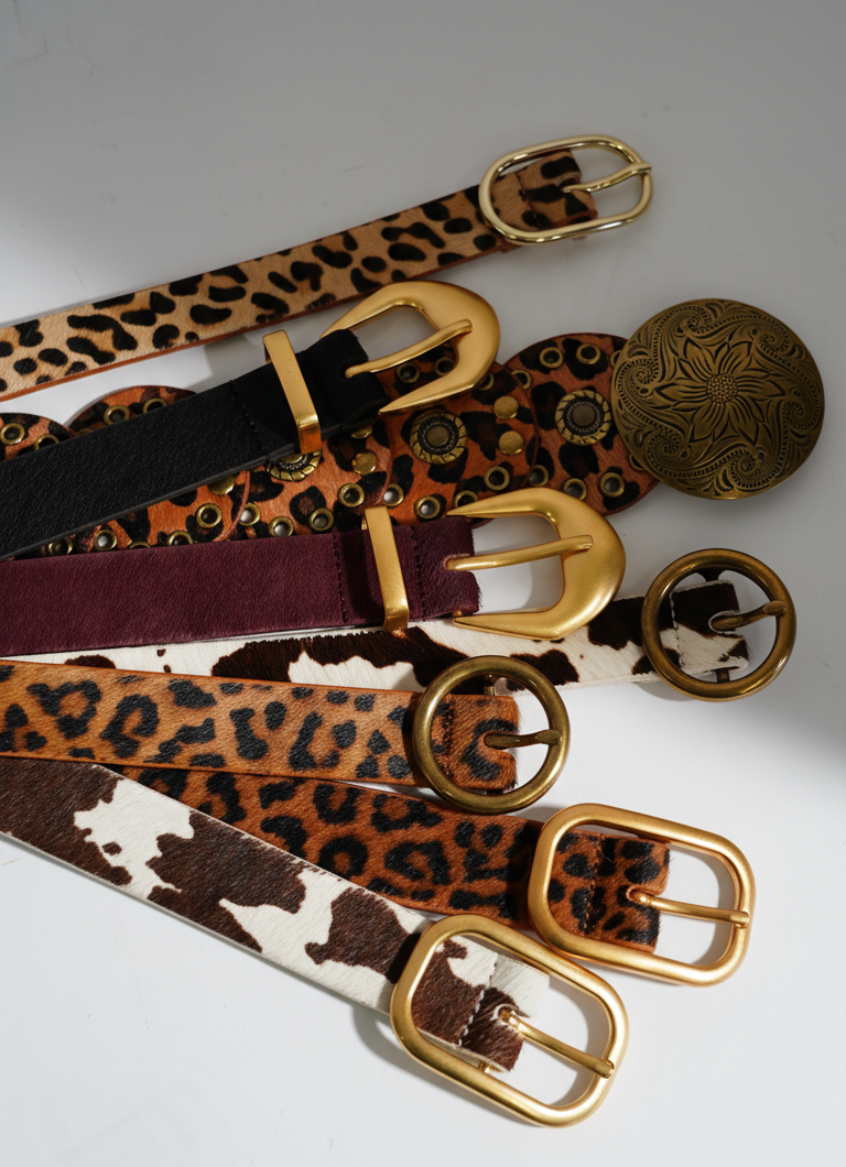 Leopard Print Calf Hair Genuine Leather Belt