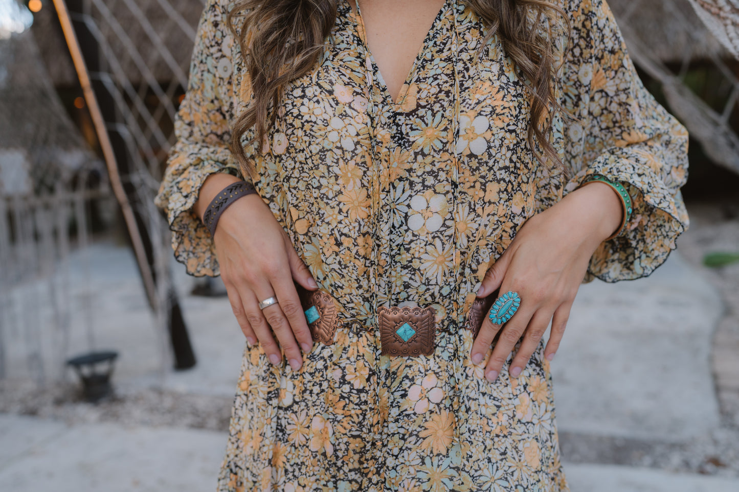 Turquoise Square Concho Chain Belt