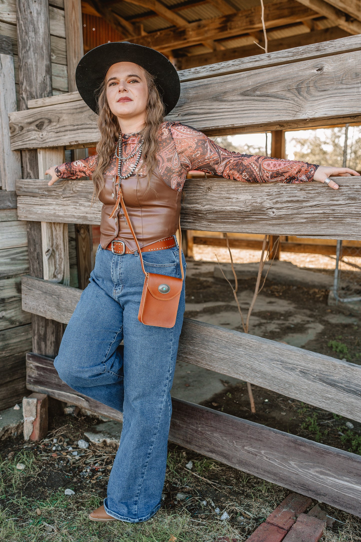 1006 - Leather Concho Cellphone Crossbody - Wholesale Handbag - Most Wanted USA