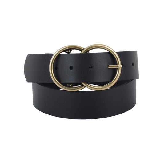 5028-BLACK-S 5028 - Double Circle Buckle Leather Belt - Wholesale Belt - Most Wanted USA
