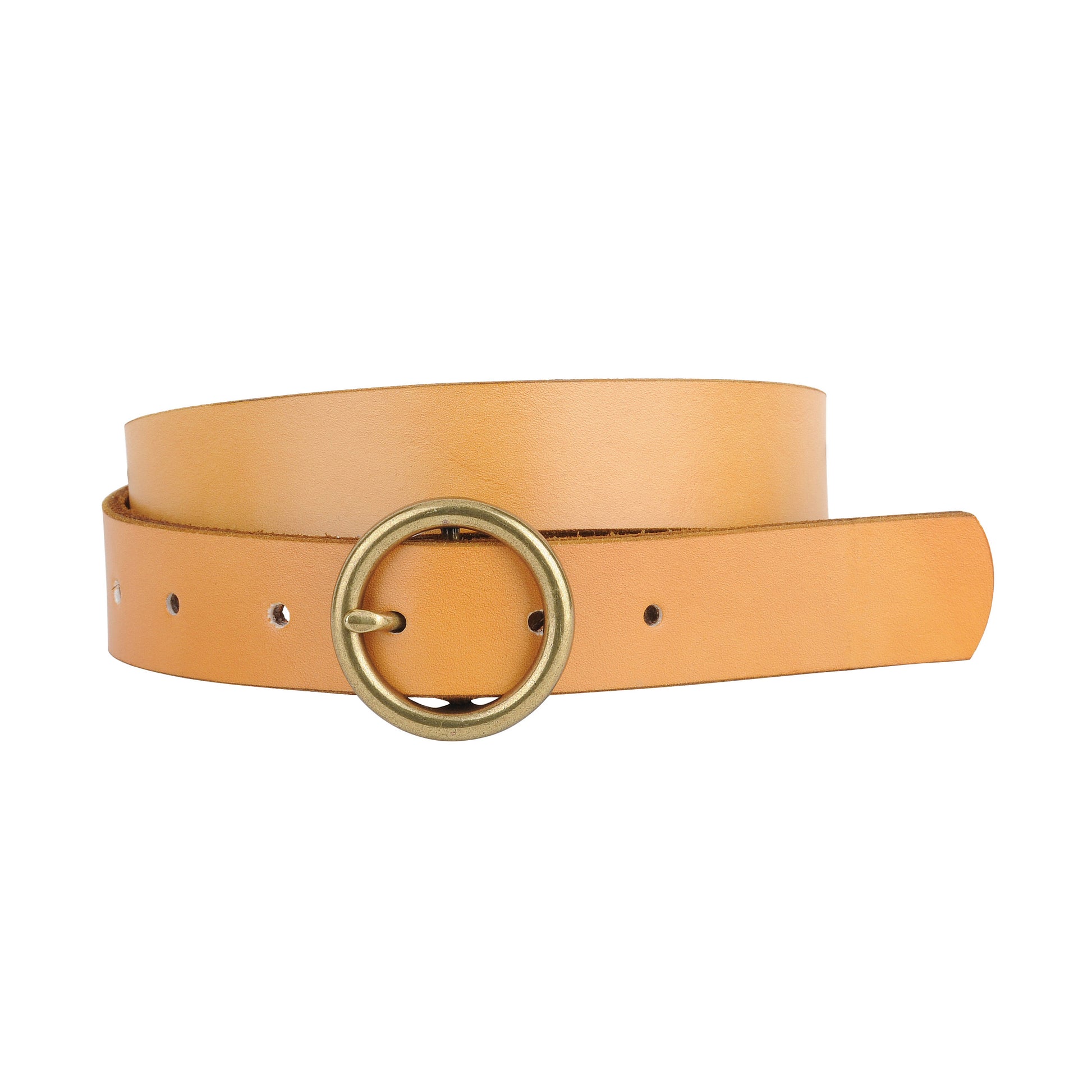 5036-CAMEL-S 5036 - Brass-Toned Circle Buckle Leather Belt - Wholesale Belt - Most Wanted USA