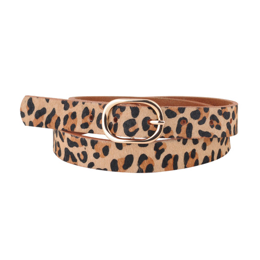 5068-TAN-XS 5068 - Leopard Print Calf Hair Genuine Leather Belt - Wholesale Belt - Most Wanted USA