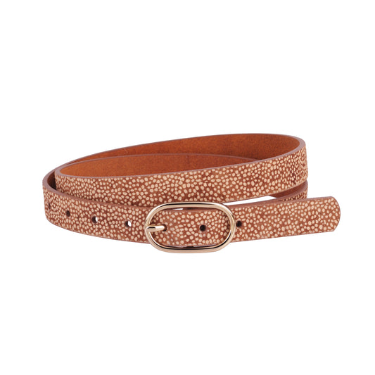 5144-TAN-S 5144 - Skinny Spotted Calf Hair Belt - Wholesale Belt - Most Wanted USA