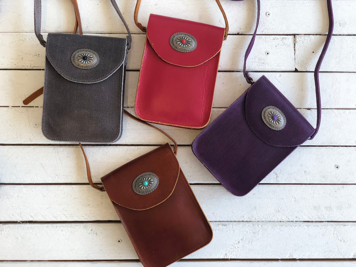 1006 - Leather Concho Cellphone Crossbody - Wholesale Handbag - Most Wanted USA