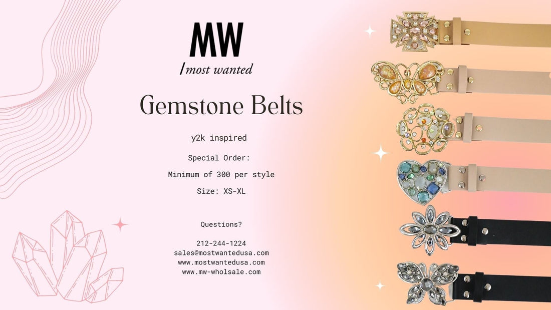 Gem Stone Belts: Elevate your waistline with luxurious elegance and vibrant hues, perfect for adding sparkle to any outfit.
