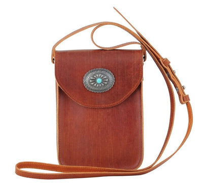 1006-TAN 1006 - Leather Concho Cellphone Crossbody - Wholesale Handbag - Most Wanted USA