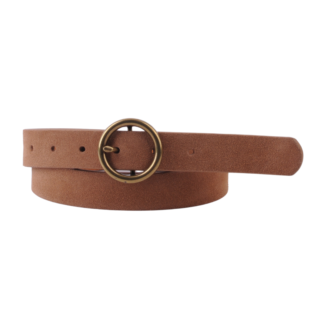 Brass-Toned Circle Buckle Leather Belt