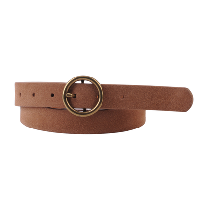 Brass-Toned Circle Buckle Leather Belt