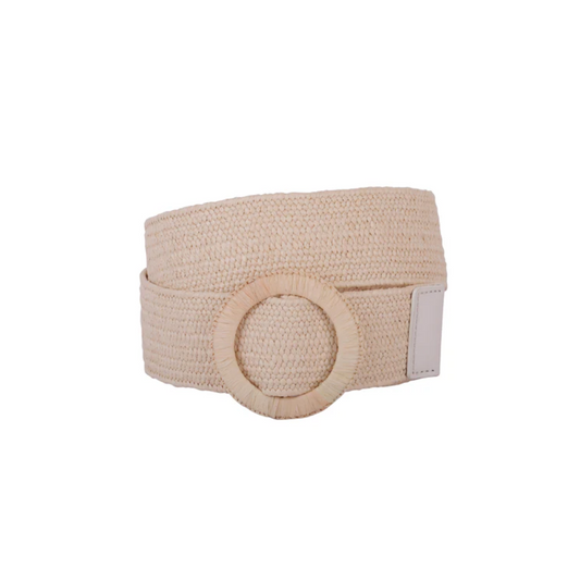 Woven Raffia Circle Buckle Stretch Belt