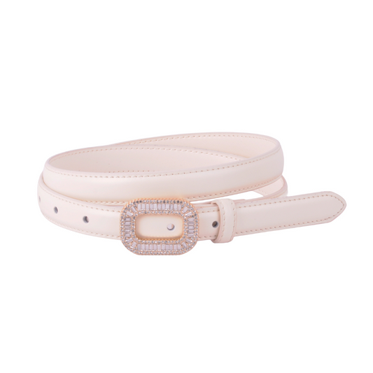 Skinny Rectangular Rhinestone Buckle Belt
