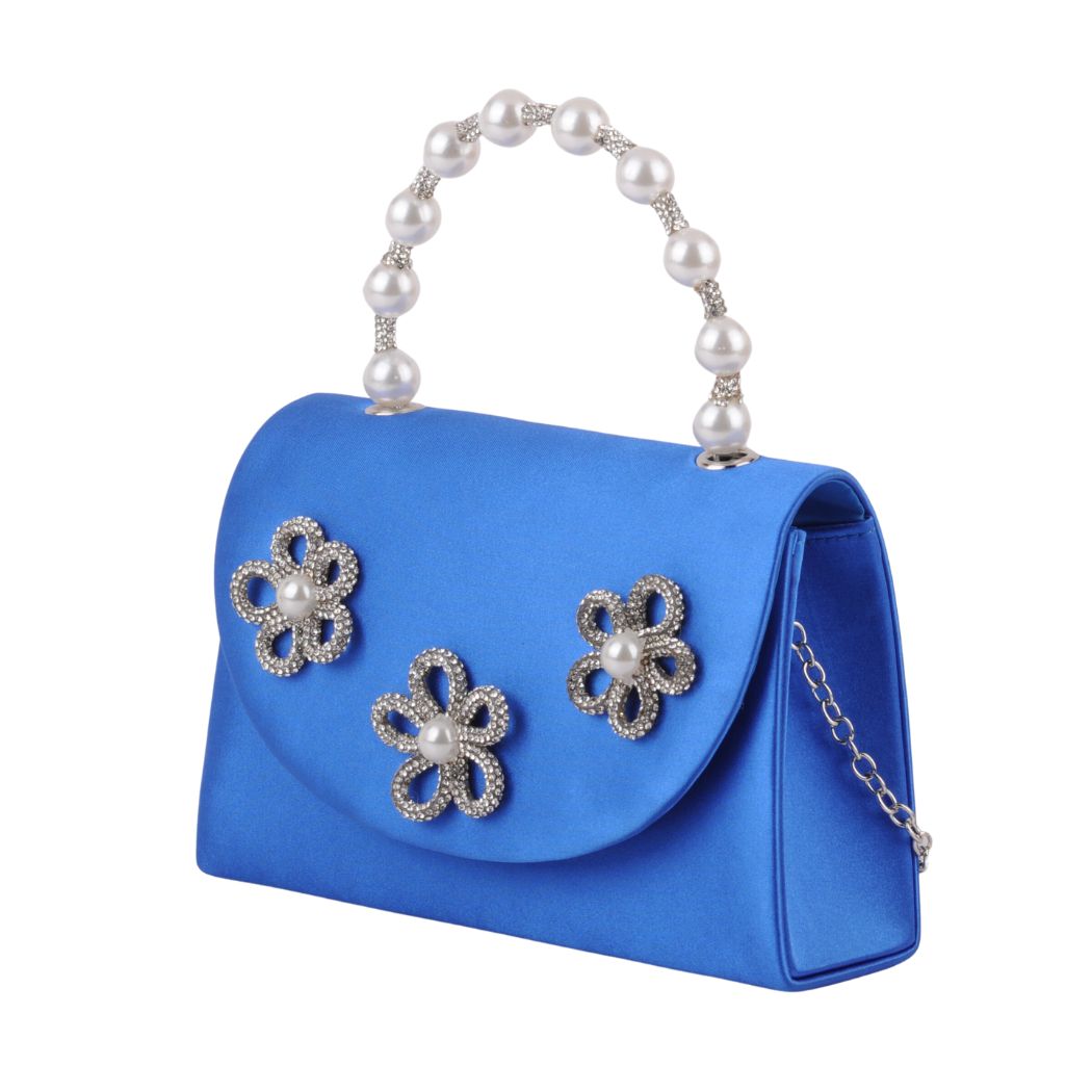 1466 - Satin Top Handle Bag with Rhinestones and Pearls