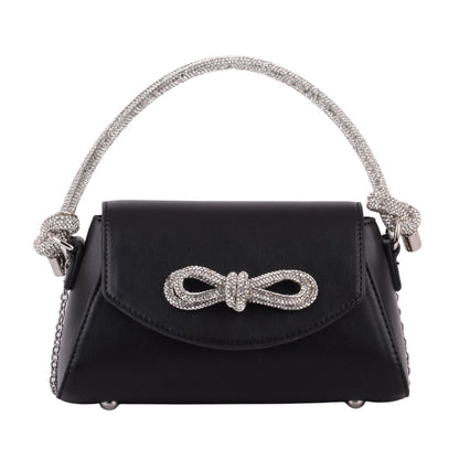 1475-BLACK 1475 - Black Faux Leather Handbag with Rhinestone Bow - Wholesale Handbag - Most Wanted USA