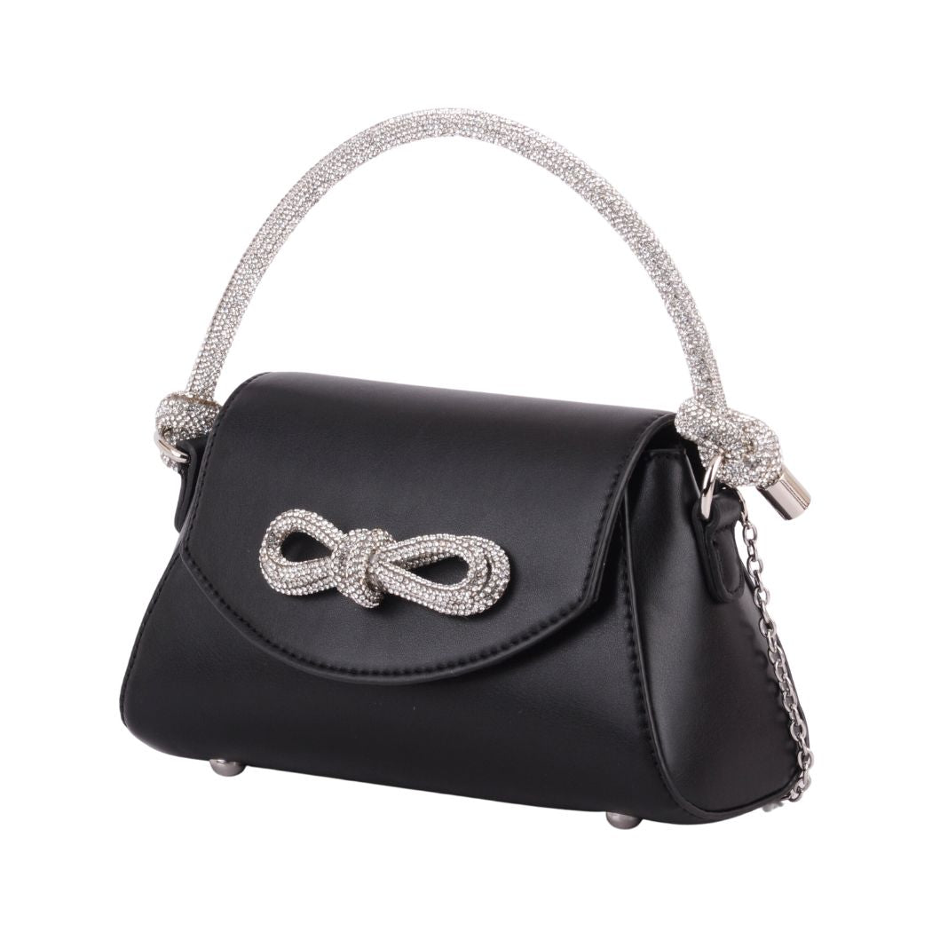 1475 - Black Faux Leather Handbag with Rhinestone Bow - Wholesale Handbag - Most Wanted USA
