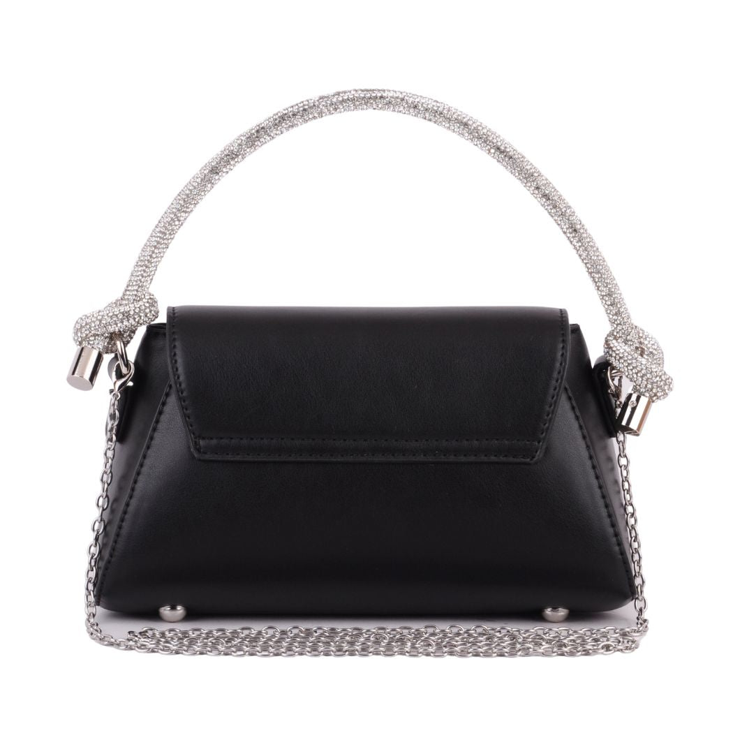 1475 - Black Faux Leather Handbag with Rhinestone Bow - Wholesale Handbag - Most Wanted USA