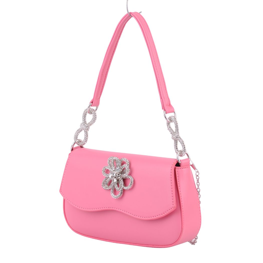 1477 - Pink Handbag with Rhinestone Bow and Flower
