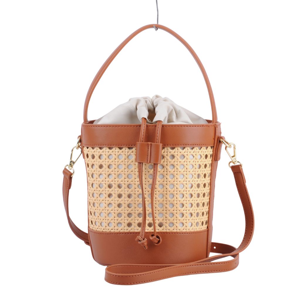1525 - Faux Leather Crossbody Basket Bag