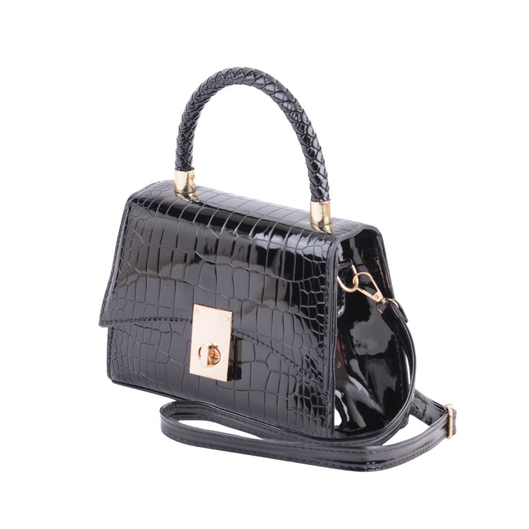 1534-BLACK 1534 - Snakeskin Trendy Bag: Make a Bold Fashion Statement! - Wholesale Handbag - Most Wanted USA