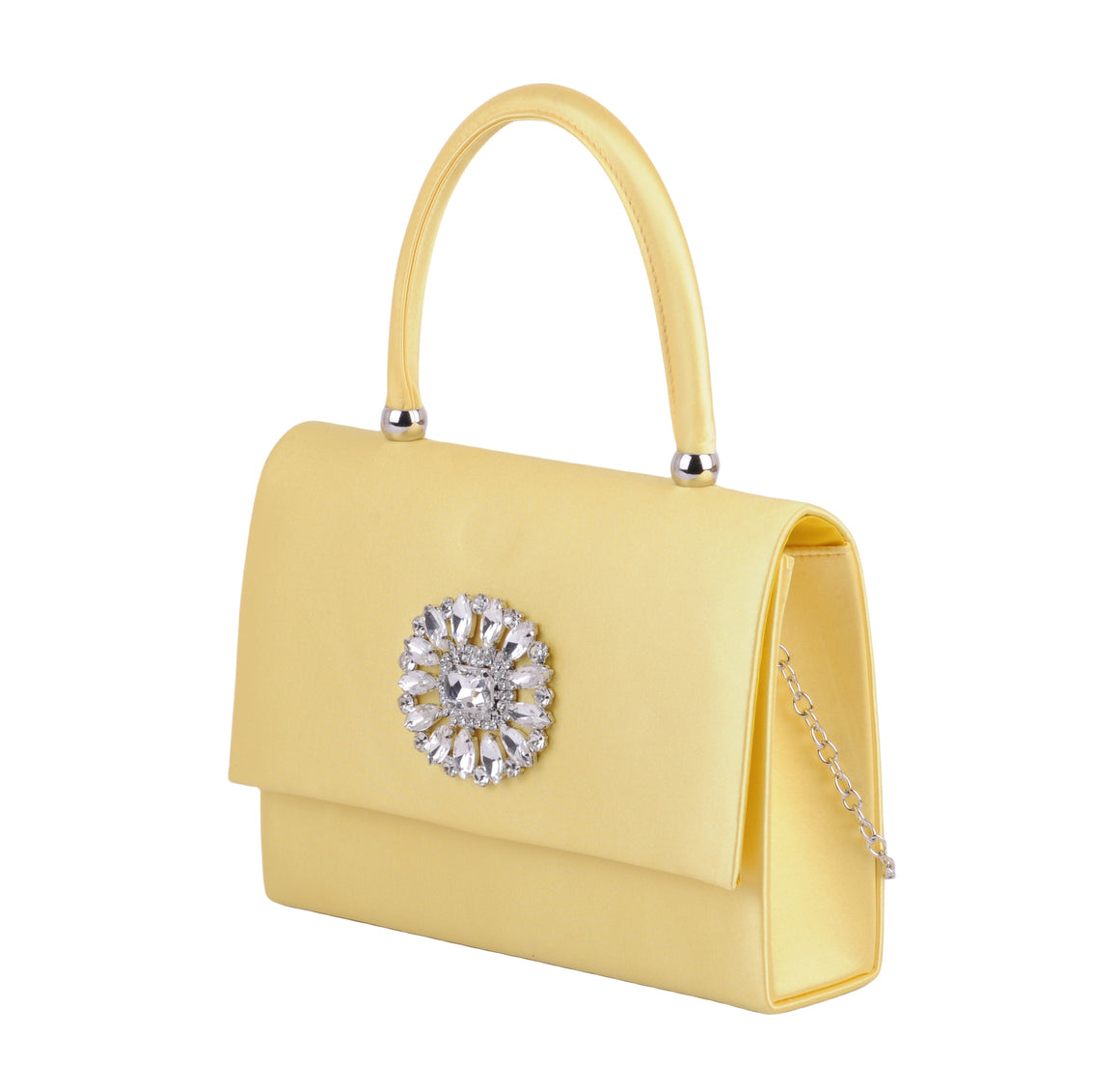 1556 - Cheerful Yellow Satin Satchel Crossbody Bag w Floral Accent