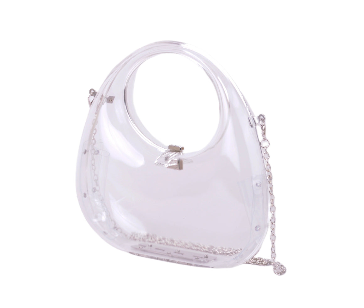 1578-CLEAR 1578 - Sleek Sophistication: Clear Swoop Top Handle with Chain Strap - Wholesale Handbag - Most Wanted USA