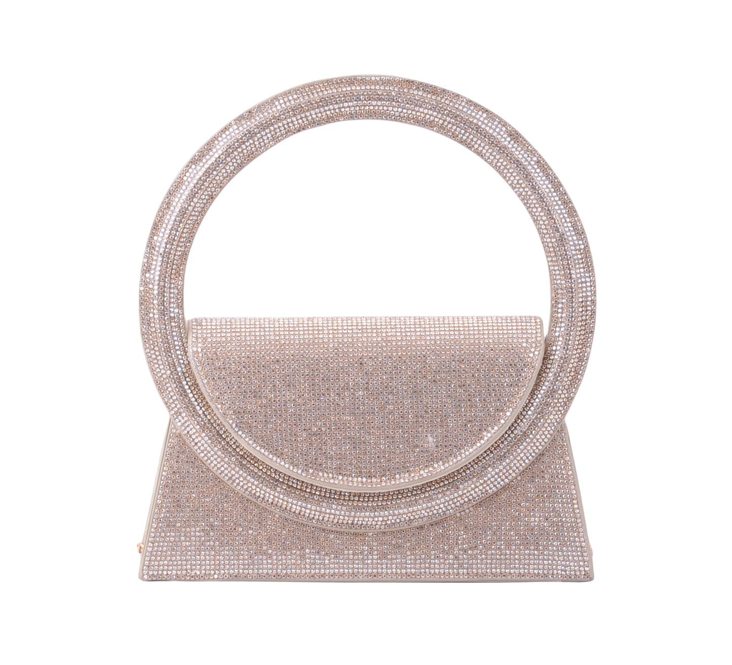 1583-GOLD 1583 - Radiant Glamour: Rhinestone Satchel with Chic Circle Handle - Wholesale Handbag - Most Wanted USA