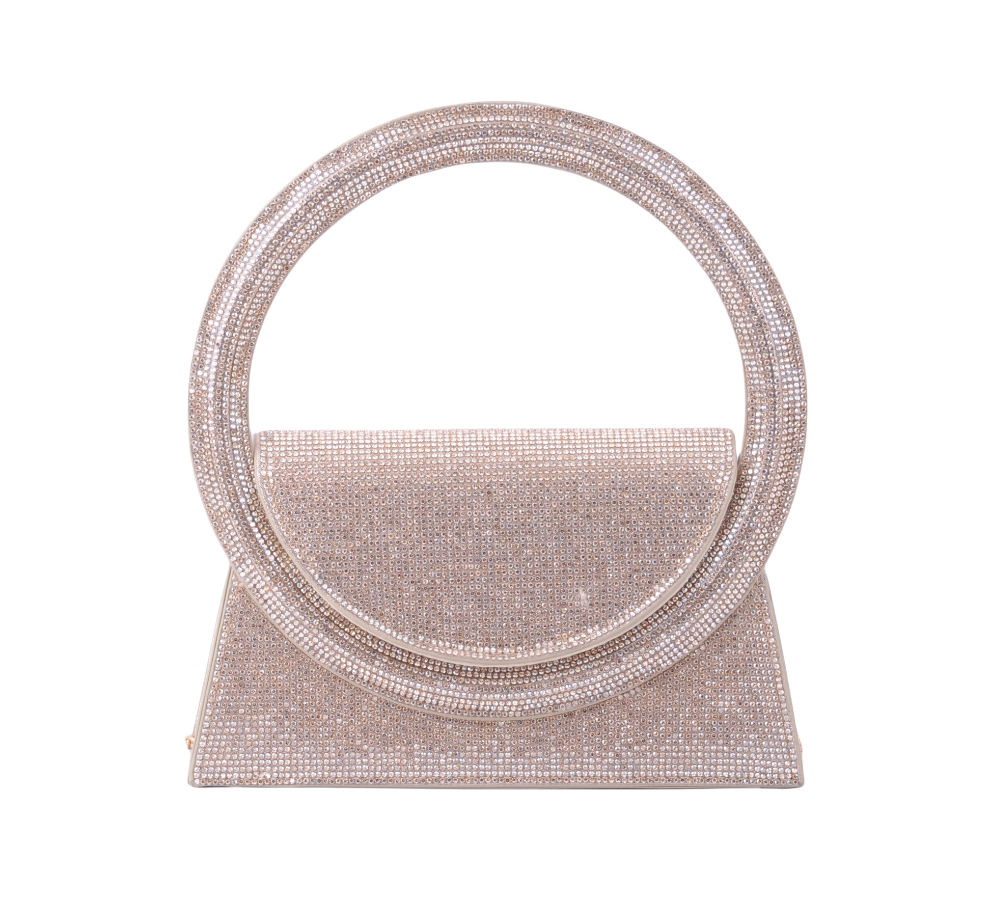 1583-GOLD 1583 - Radiant Glamour: Rhinestone Satchel with Chic Circle Handle - Wholesale Handbag - Most Wanted USA