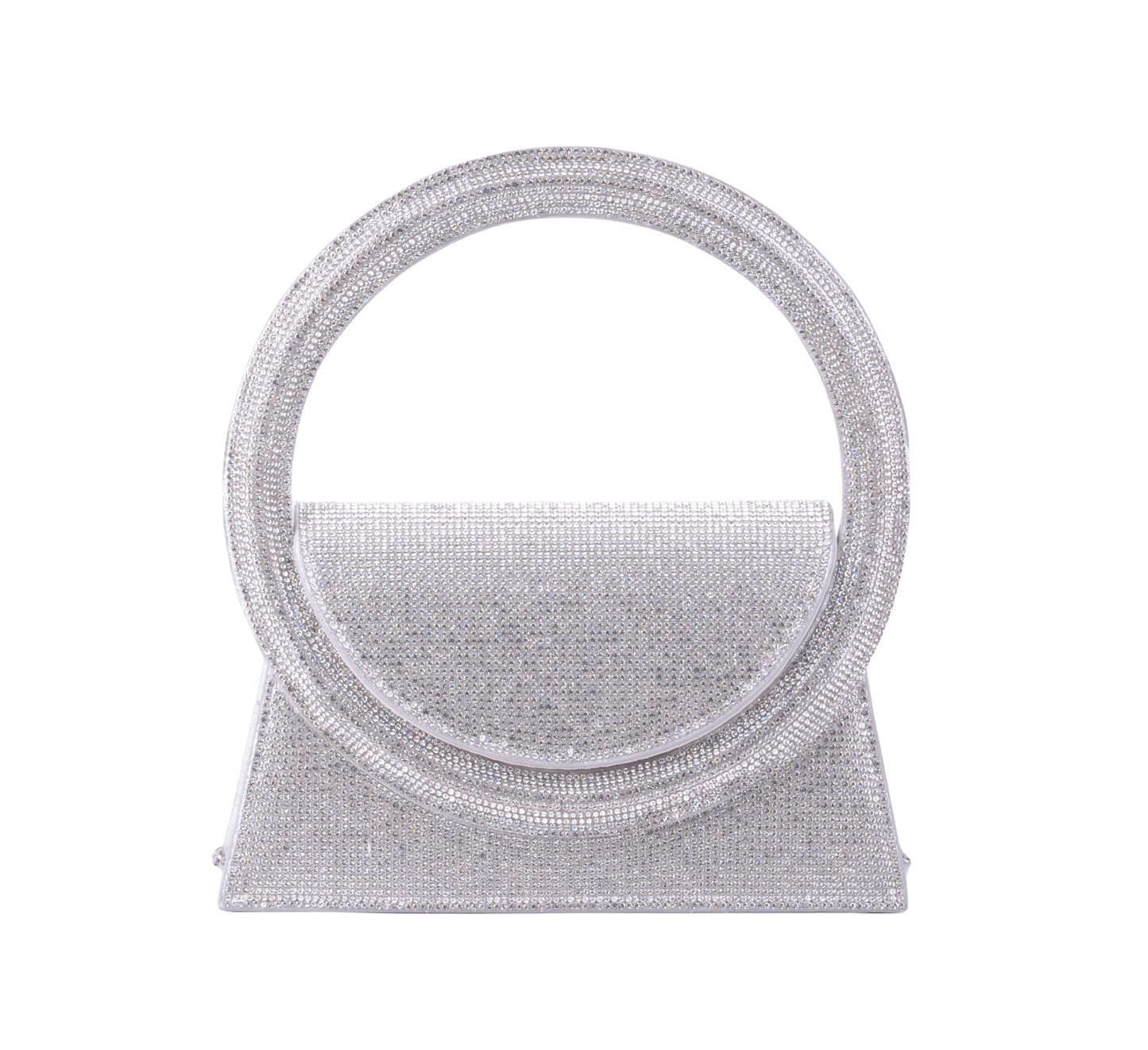 1583-SILVER 1583 - Radiant Glamour: Rhinestone Satchel with Chic Circle Handle - Wholesale Handbag - Most Wanted USA