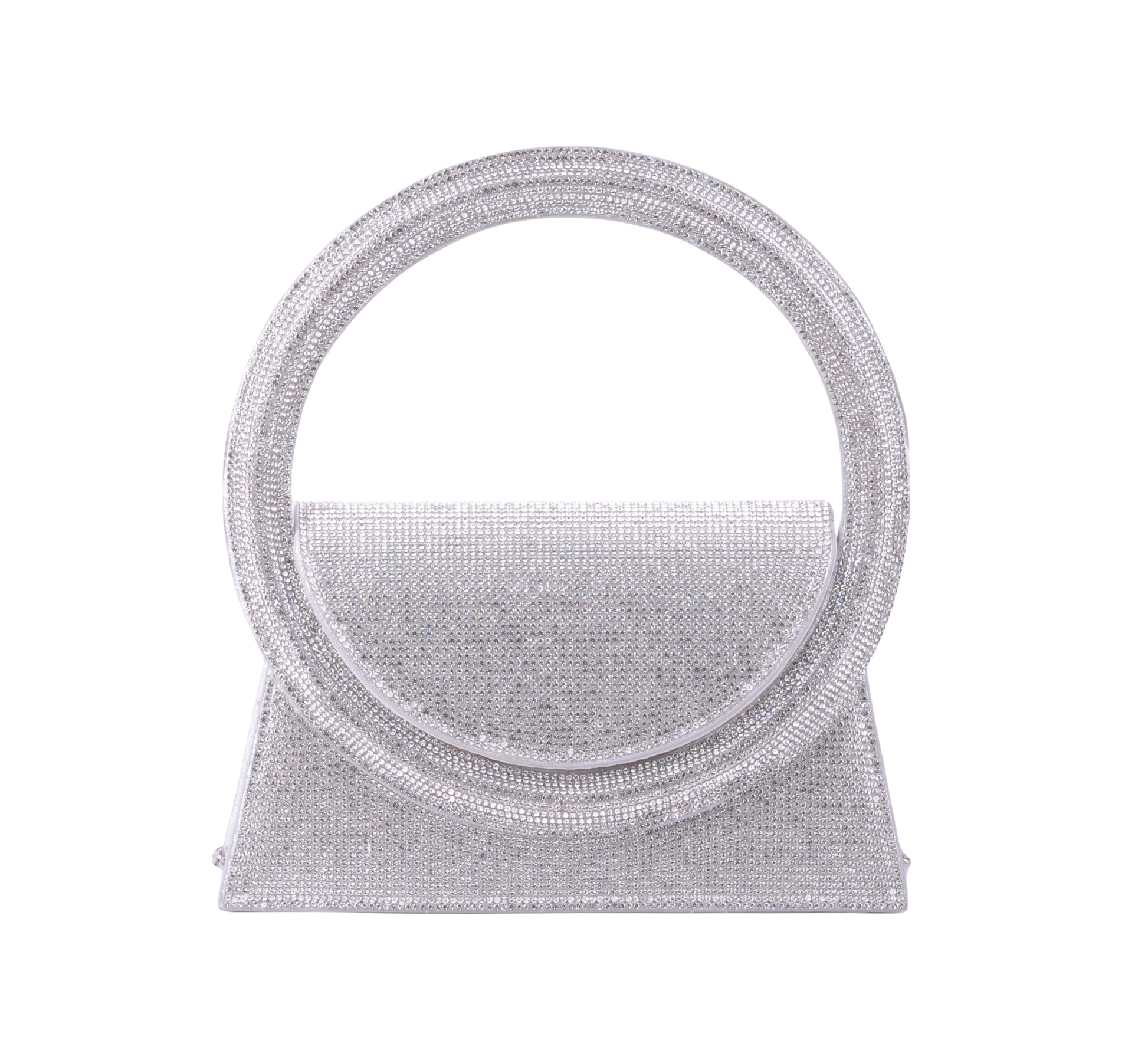 1583-SILVER 1583 - Radiant Glamour: Rhinestone Satchel with Chic Circle Handle - Wholesale Handbag - Most Wanted USA
