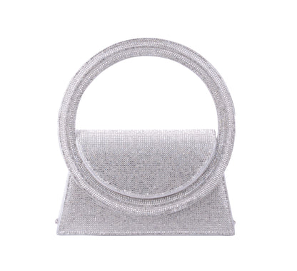 1583-SILVER 1583 - Radiant Glamour: Rhinestone Satchel with Chic Circle Handle - Wholesale Handbag - Most Wanted USA