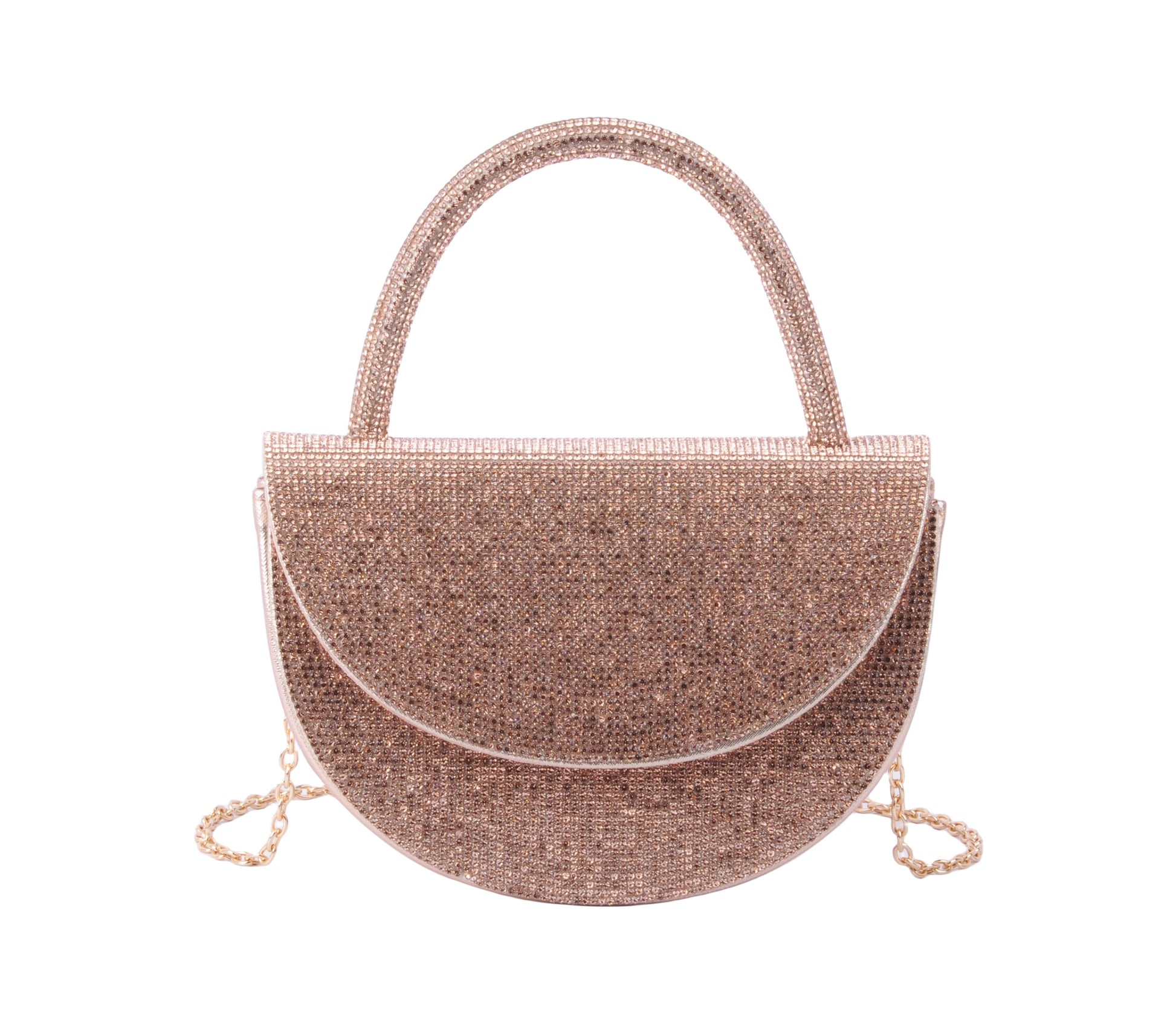 1584-CHAMPAGNE-Radiant Elegance: Rhinestone Rounded Satchel - Wholesale Handbag - Most Wanted USA