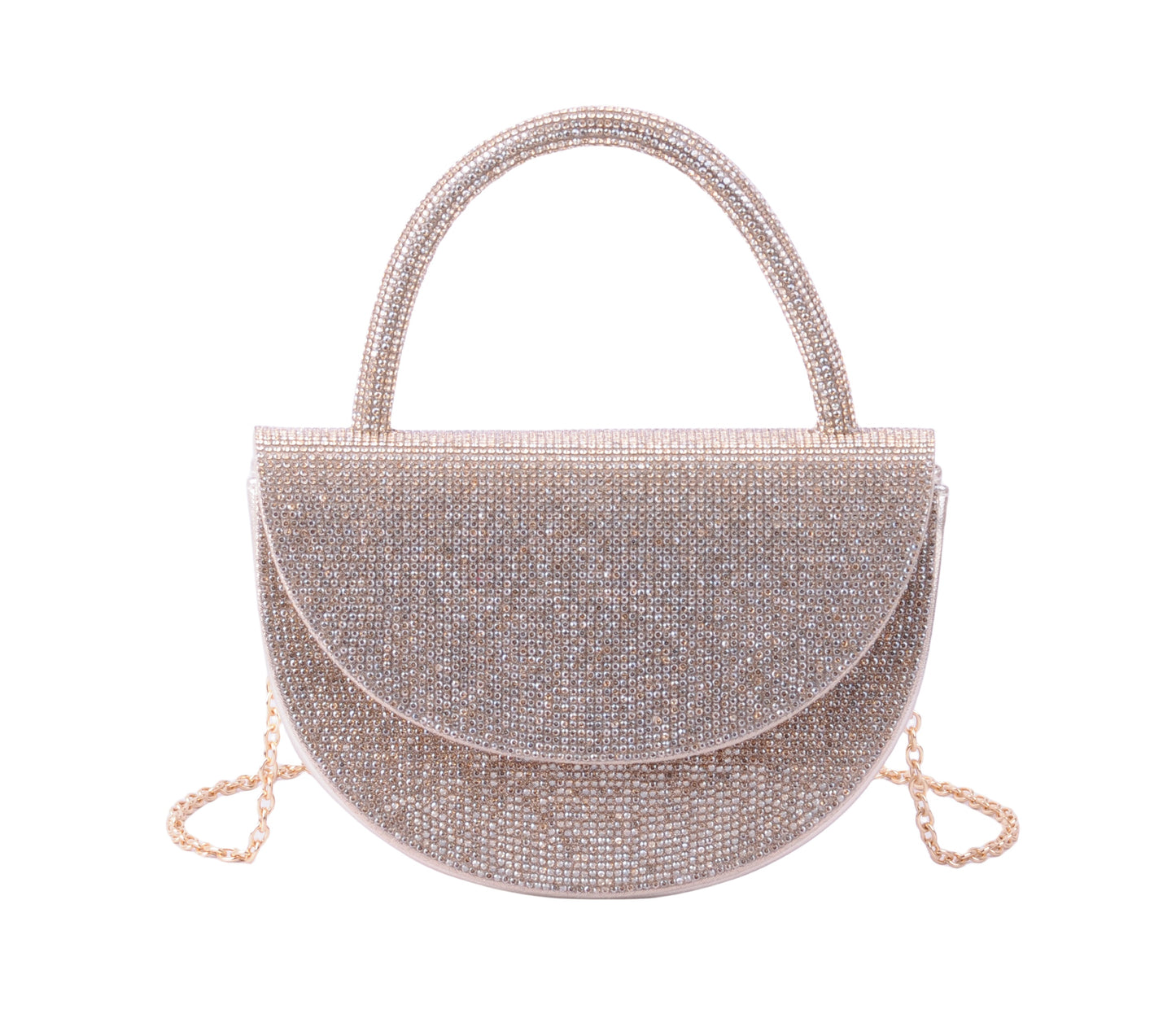 1584-GOLD 1584 - Radiant Elegance: Rhinestone Rounded Satchel - Wholesale Handbag - Most Wanted USA