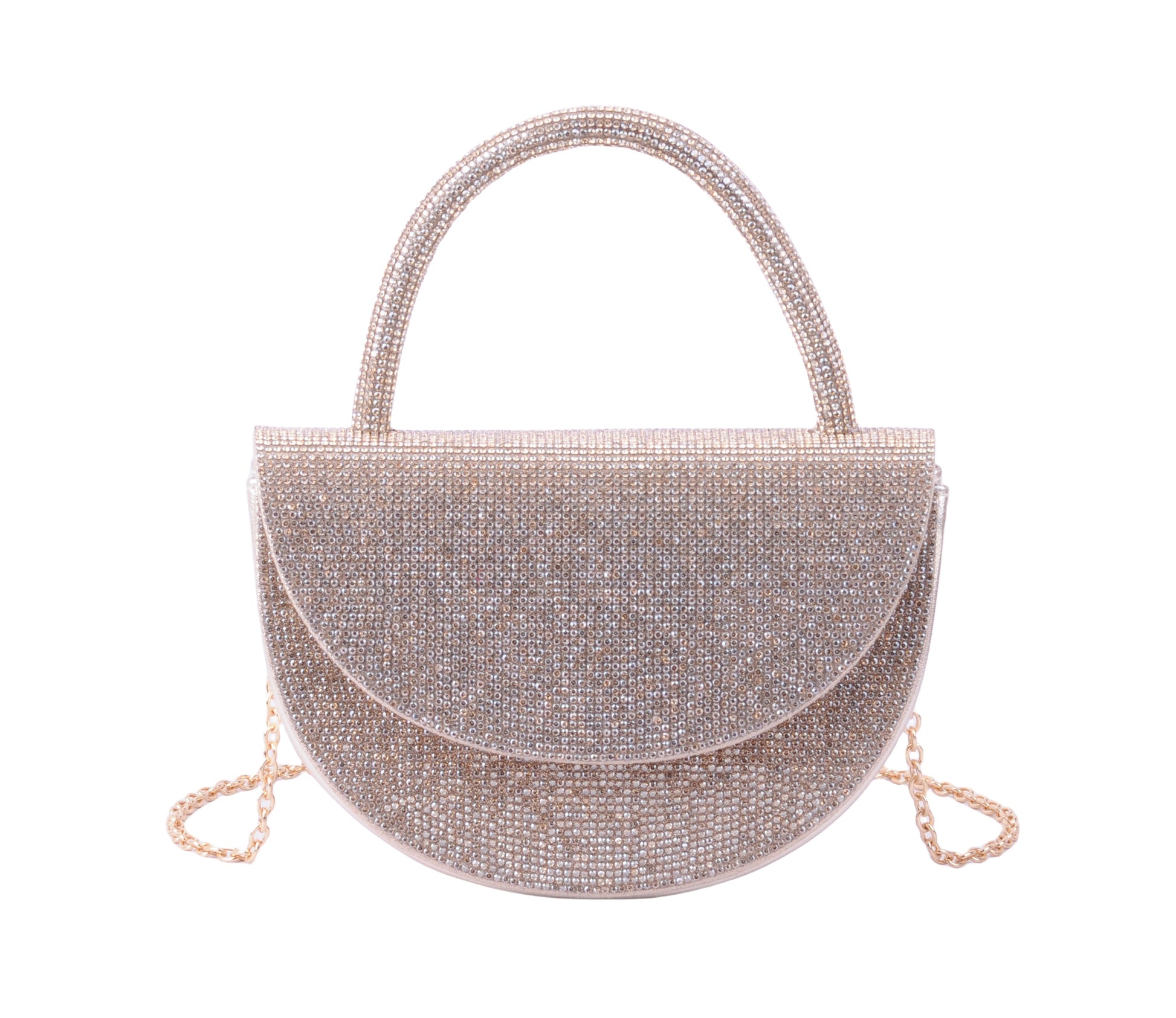 1584-GOLD 1584 - Radiant Elegance: Rhinestone Rounded Satchel - Wholesale Handbag - Most Wanted USA