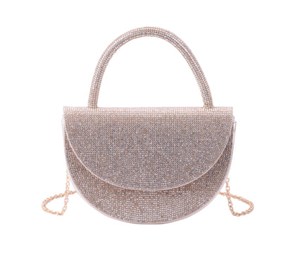 1584-GOLD 1584 - Radiant Elegance: Rhinestone Rounded Satchel - Wholesale Handbag - Most Wanted USA