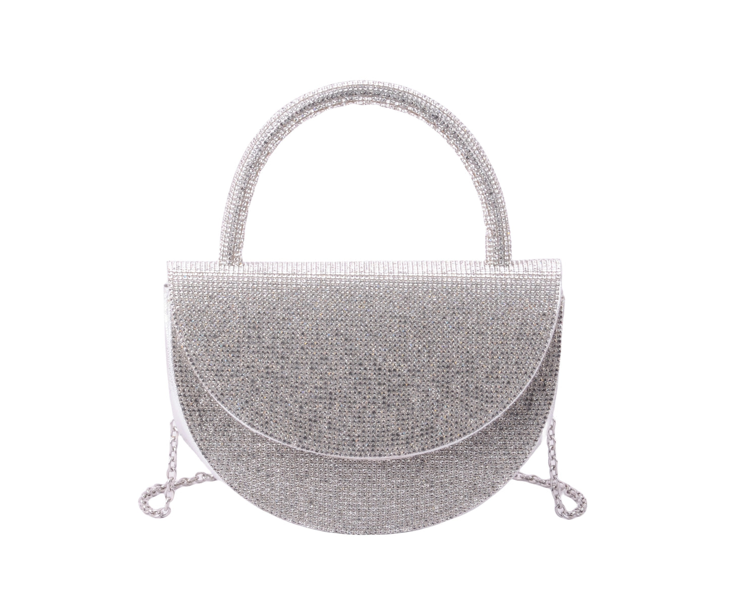 1584-SILVER 1584 - Radiant Elegance: Rhinestone Rounded Satchel - Wholesale Handbag - Most Wanted USA