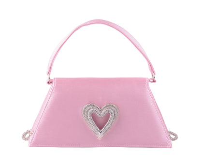 1589-LIGHT PINK 1589 - Chic Satin Satchel Crossbody with Heart Embellishment - Wholesale Handbag - Most Wanted USA