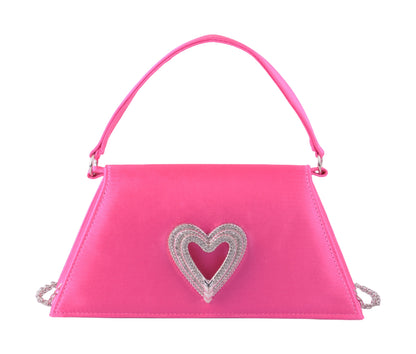 1589-PINK 1589 - Chic Satin Satchel Crossbody with Heart Embellishment - Wholesale Handbag - Most Wanted USA