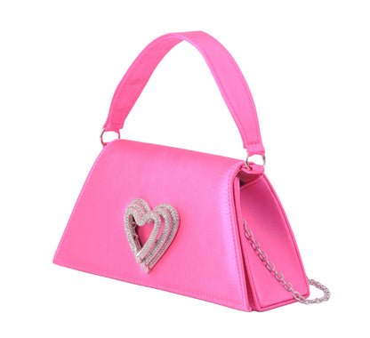 1589 - Chic Satin Satchel Crossbody with Heart Embellishment - Wholesale Handbag - Most Wanted USA