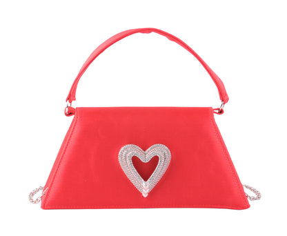 1589-RED 1589 - Chic Satin Satchel Crossbody with Heart Embellishment - Wholesale Handbag - Most Wanted USA