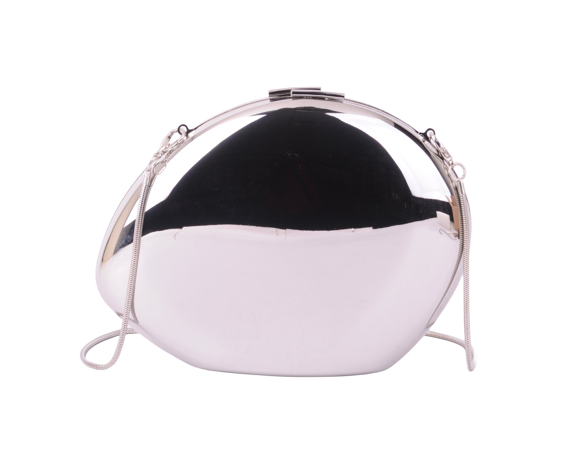 1591-SILVER - Mirror-Perfect Glamour: Metallic Chrome Bean Clutch - Wholesale Handbag - Most Wanted USA